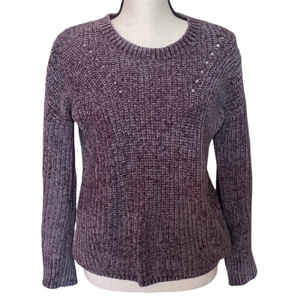 Pink rose rib‎ stitch soft short fur thread knitted crew neck gray sweater women